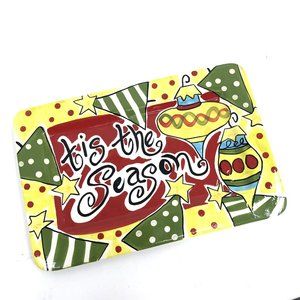 VTG Vicki Carroll Christmas Cheer Ornaments Rectangle Serving Tray Magnolia Lane